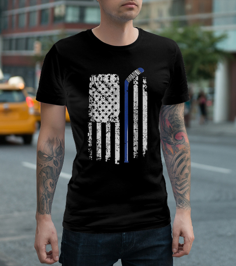 US American Flag Hockey Stick Player T-Shirt