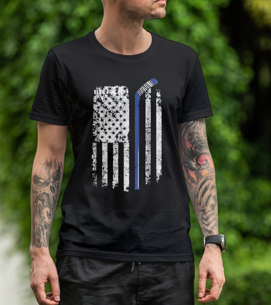 US American Flag Hockey Stick Player T-Shirt