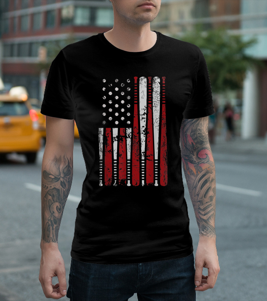 Vintage American USA Flag Softball Bats Girls T-Shirt