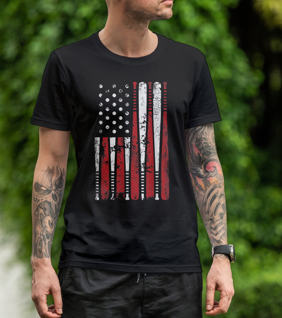 Vintage American USA Flag Softball Bats Girls T-Shirt
