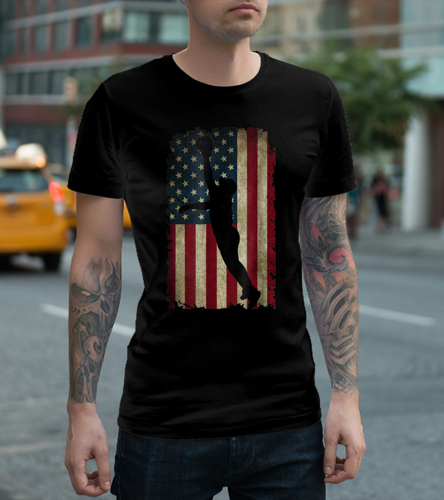 Outfielder Glove American Flag Baseball Silhouette Baseballisms T-Shirt