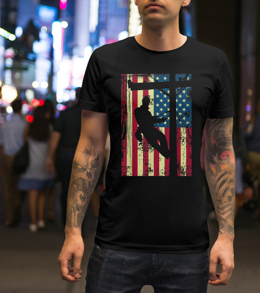 Lineman American Flag Electric Cable Worker T-Shirt
