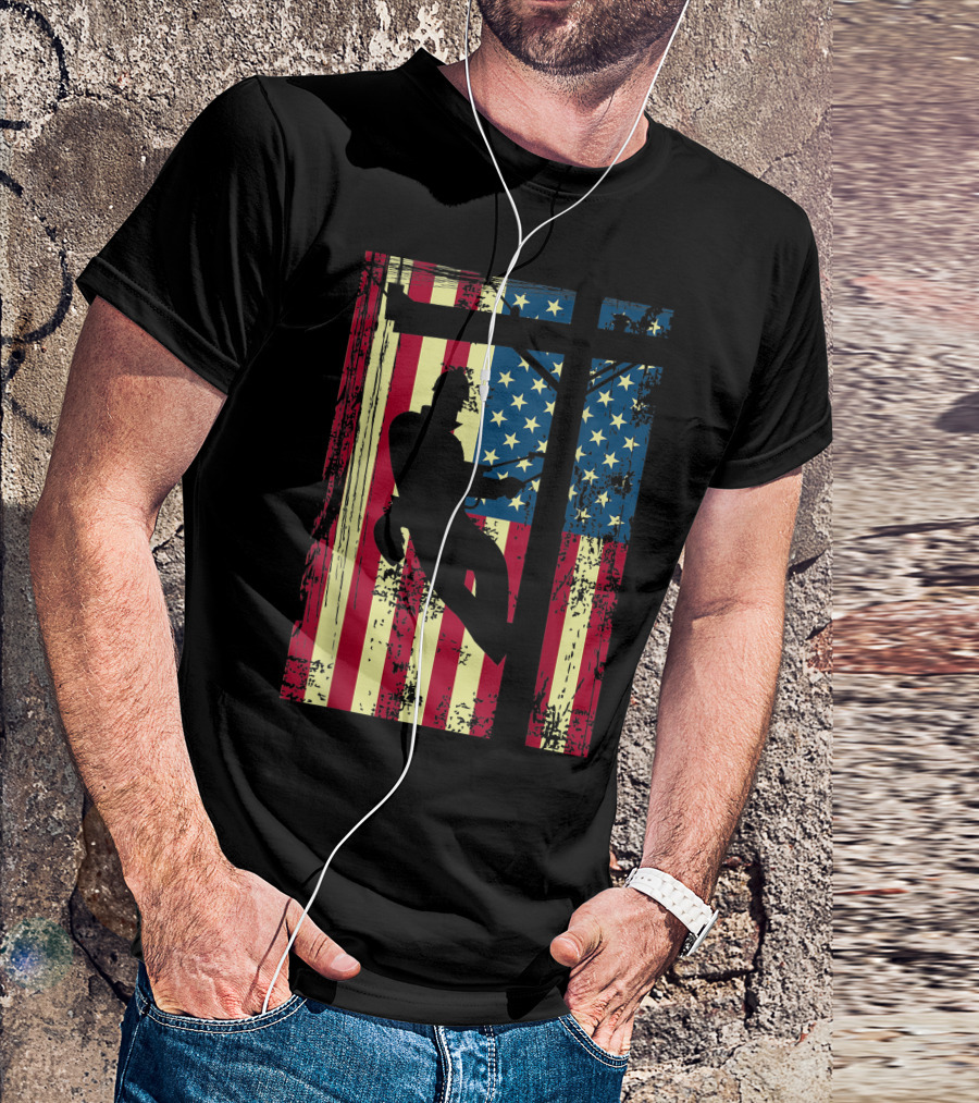 Lineman American Flag Electric Cable Worker T-Shirt