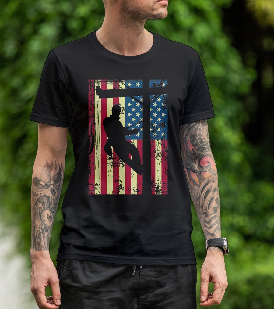 Lineman American Flag Electric Cable Worker T-Shirt
