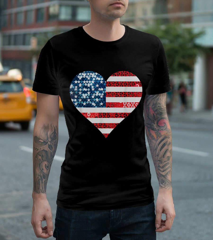 Usa Heart American Flag Murica Sequin T-Shirt