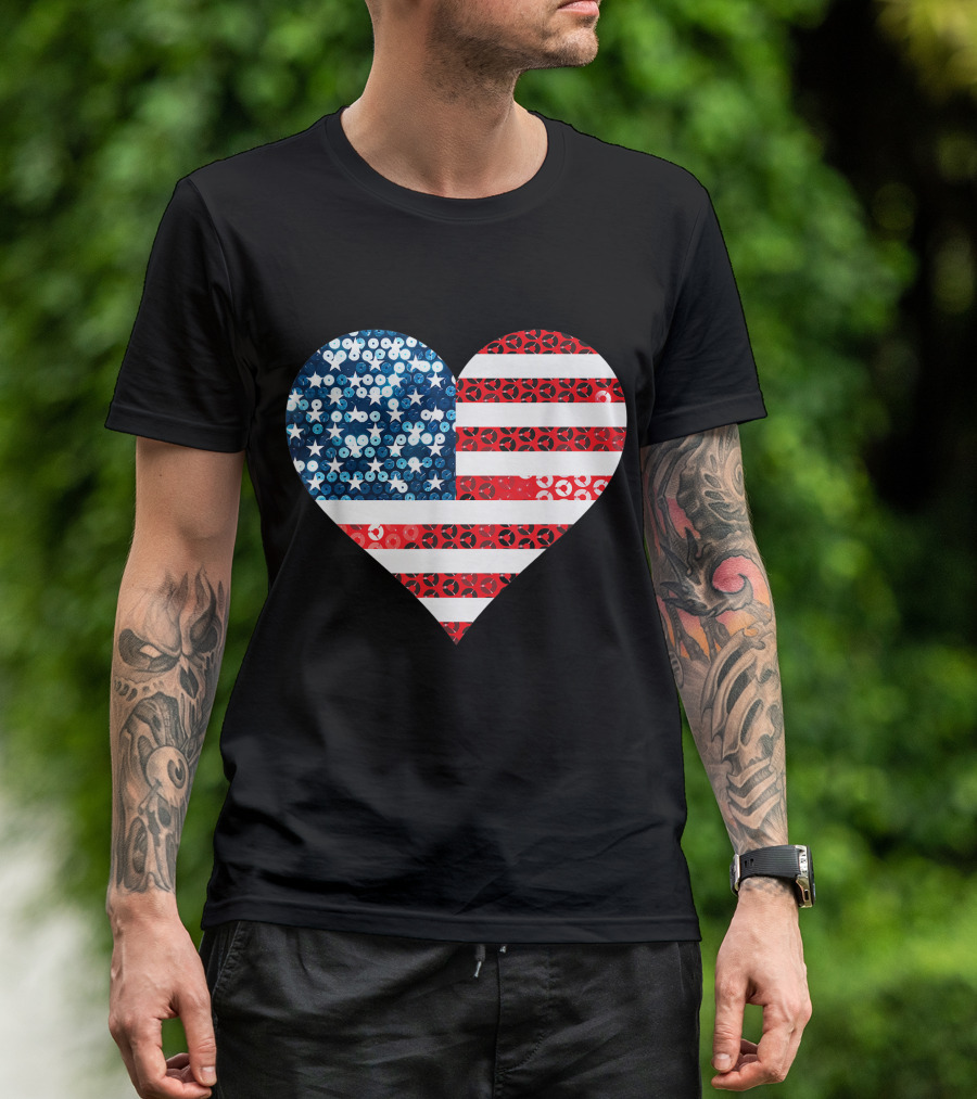 Usa Heart American Flag Murica Sequin T-Shirt
