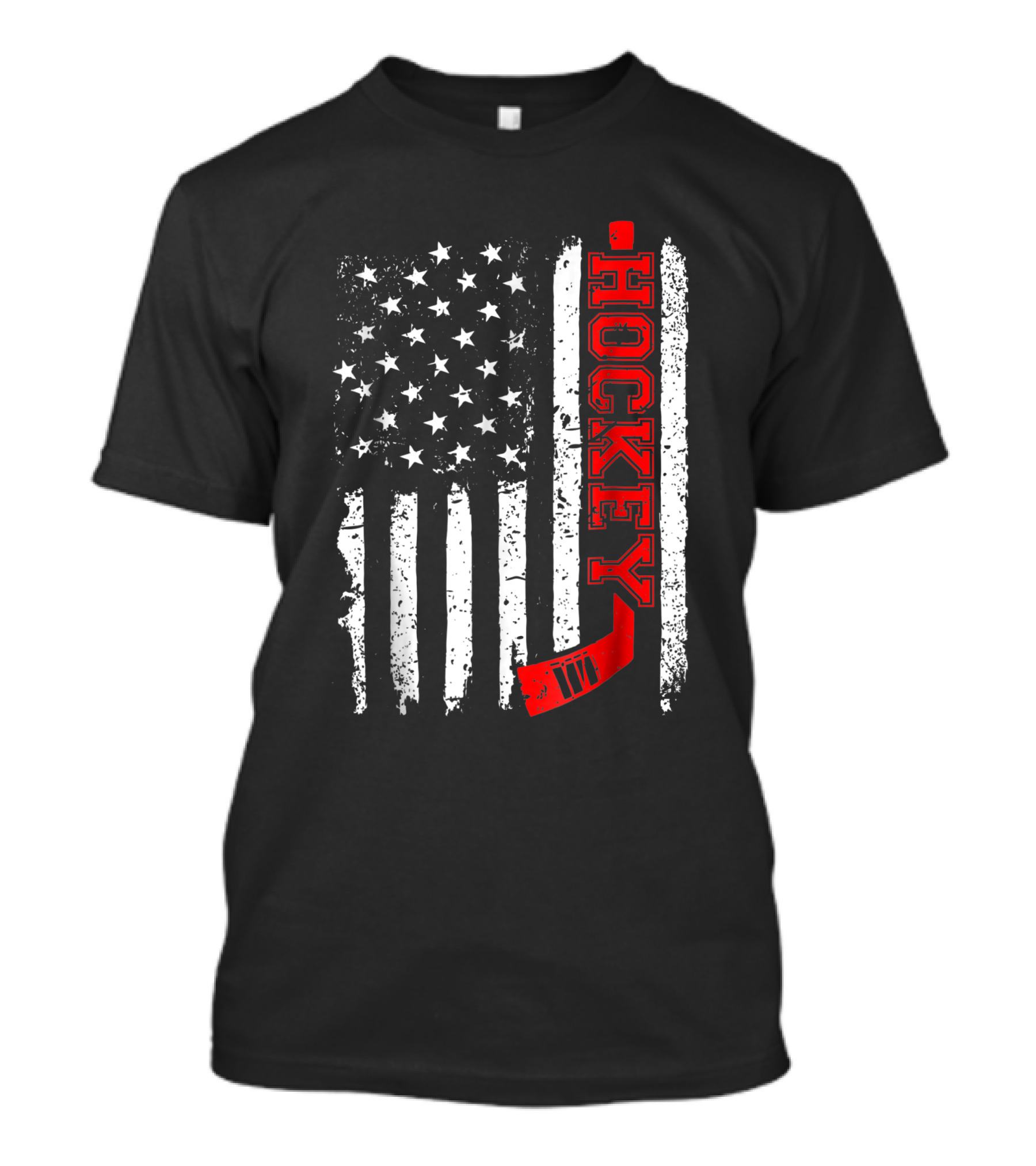 Hockey Stick American Flag With Red Vertical Hockey Text T-Shirt