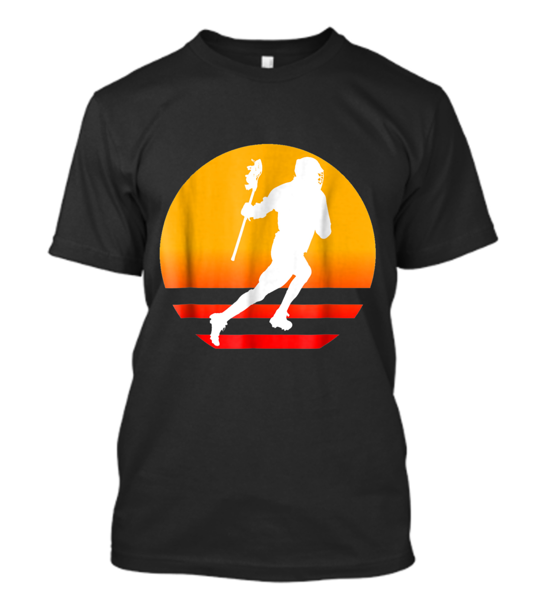 Lacrosse Player Silhouette Over American Sunset USA Fan T-Shirt