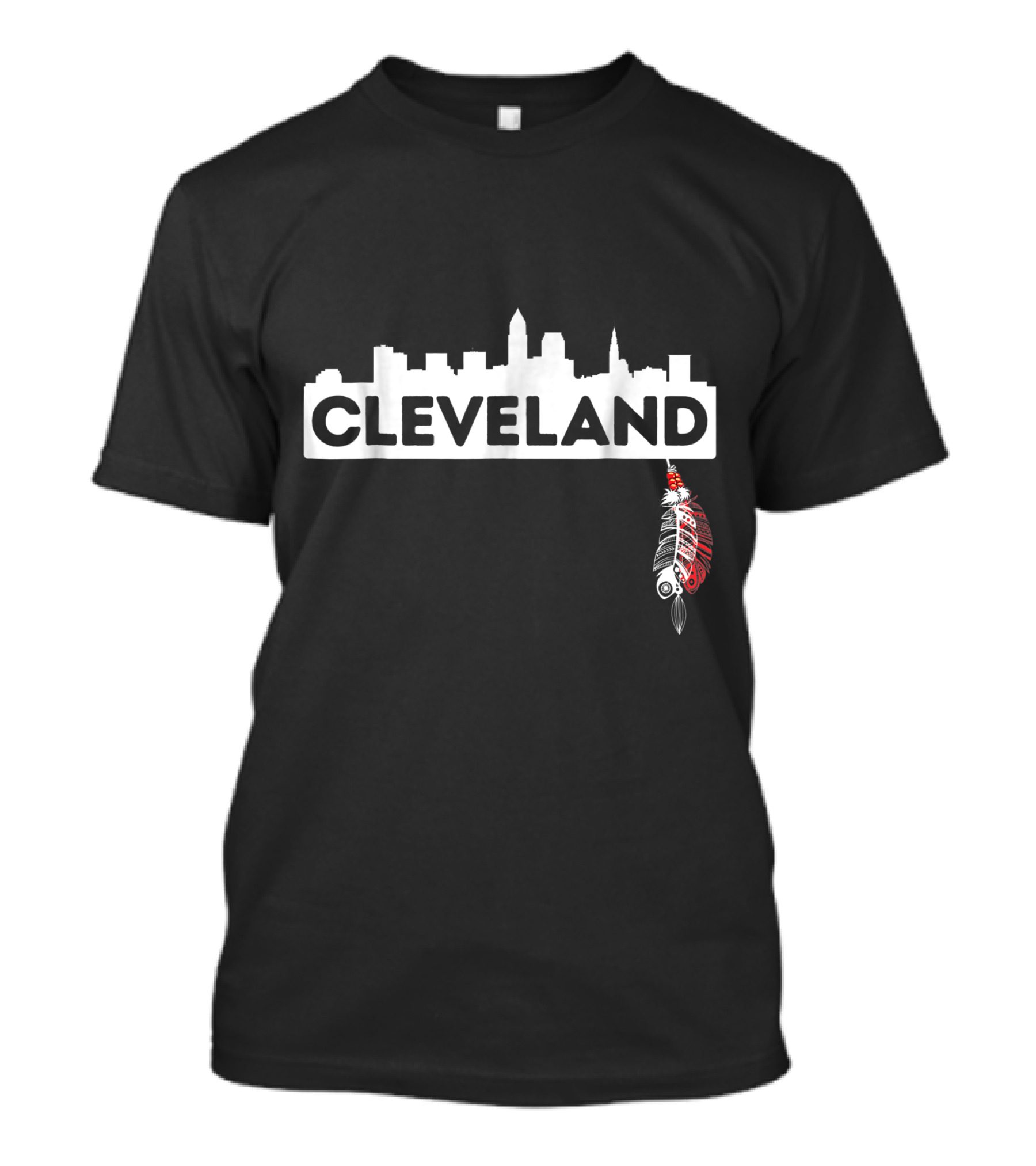 Cleveland Skyline With Native American Feather T-Shirt