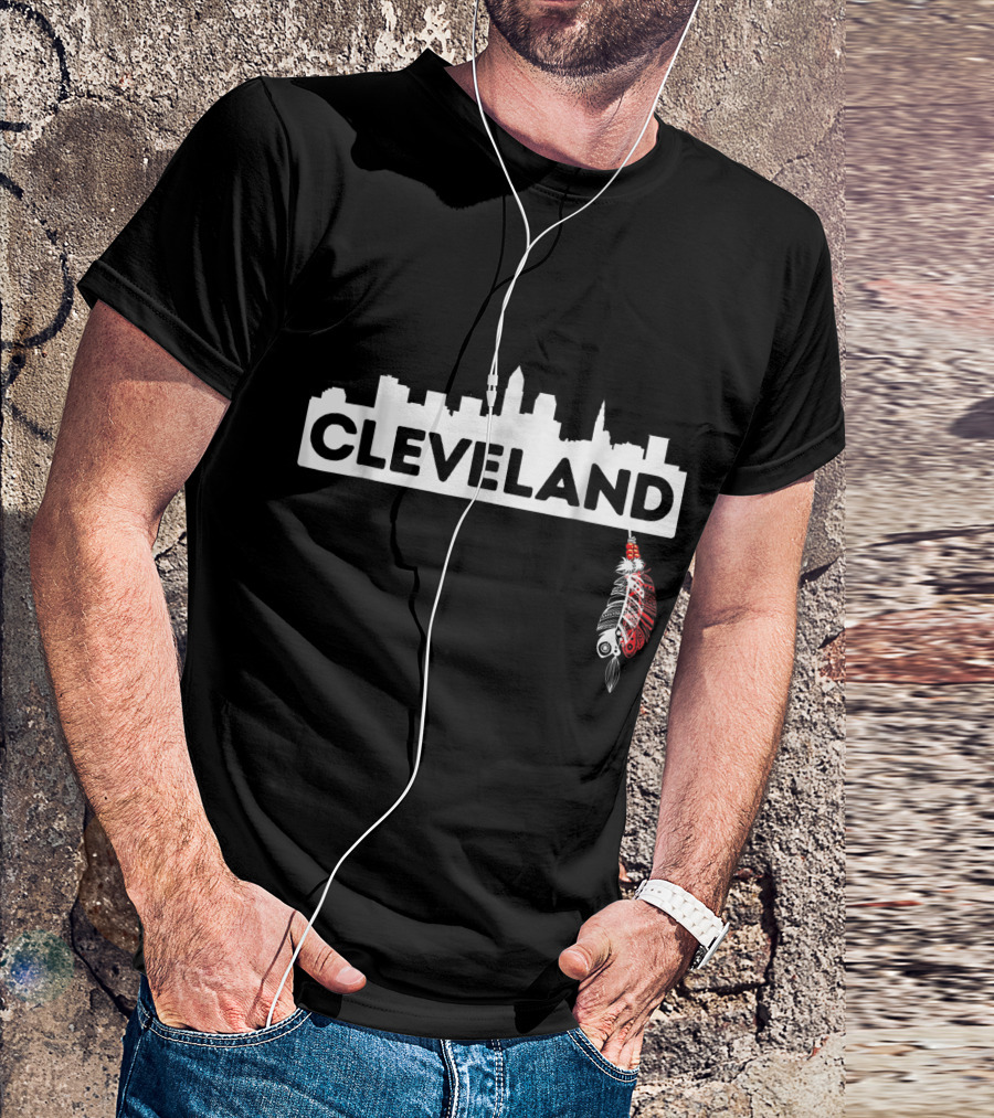 Cleveland Skyline With Native American Feather T-Shirt