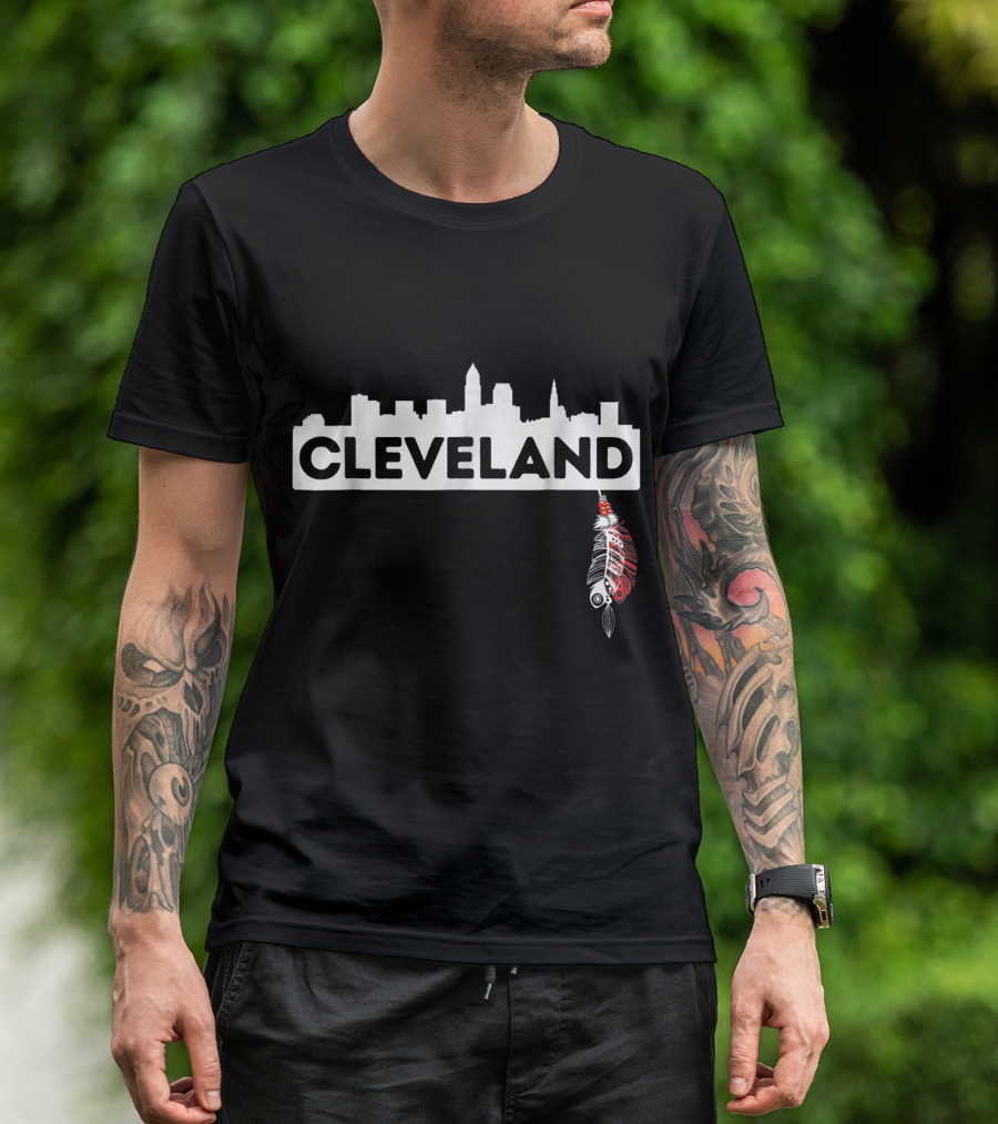 Cleveland Skyline With Native American Feather T-Shirt