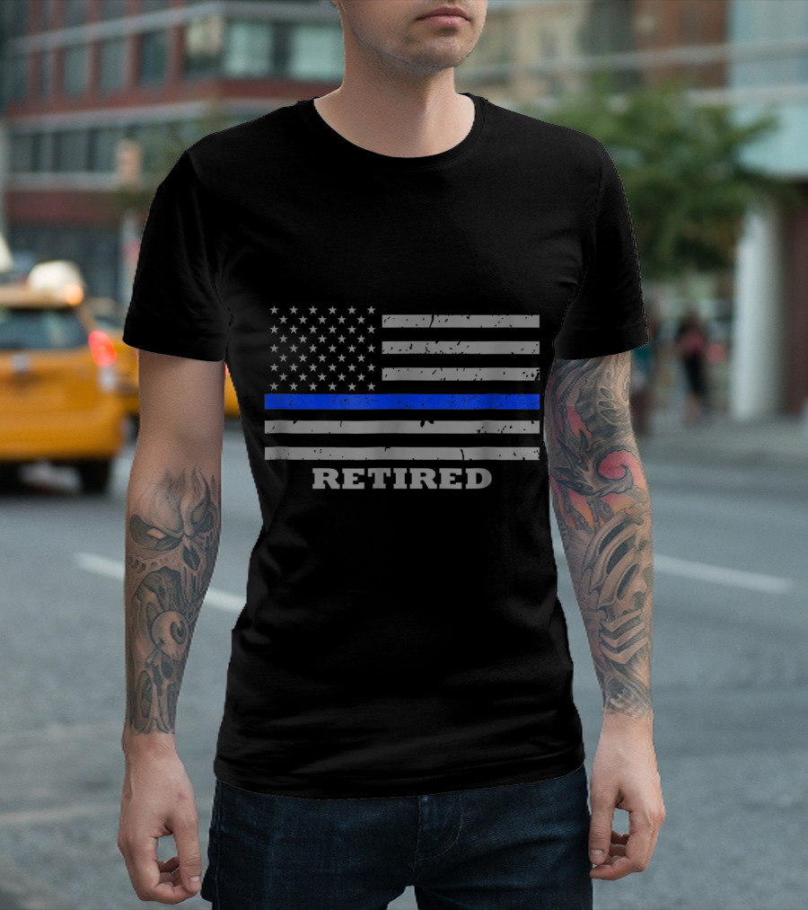 Retired Thin Blue Line American Flag T-Shirt
