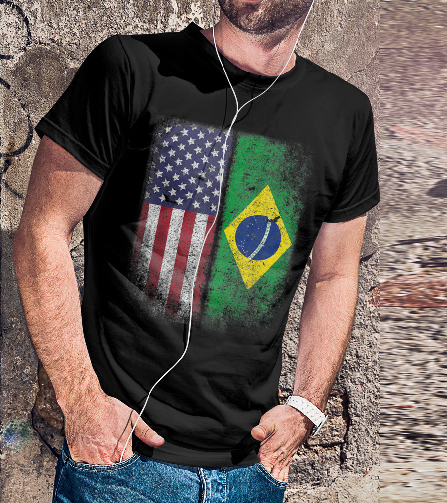 Brazil USA Flag Grunge Style Brazilian American Bandeira Do Brasil T-Shirt