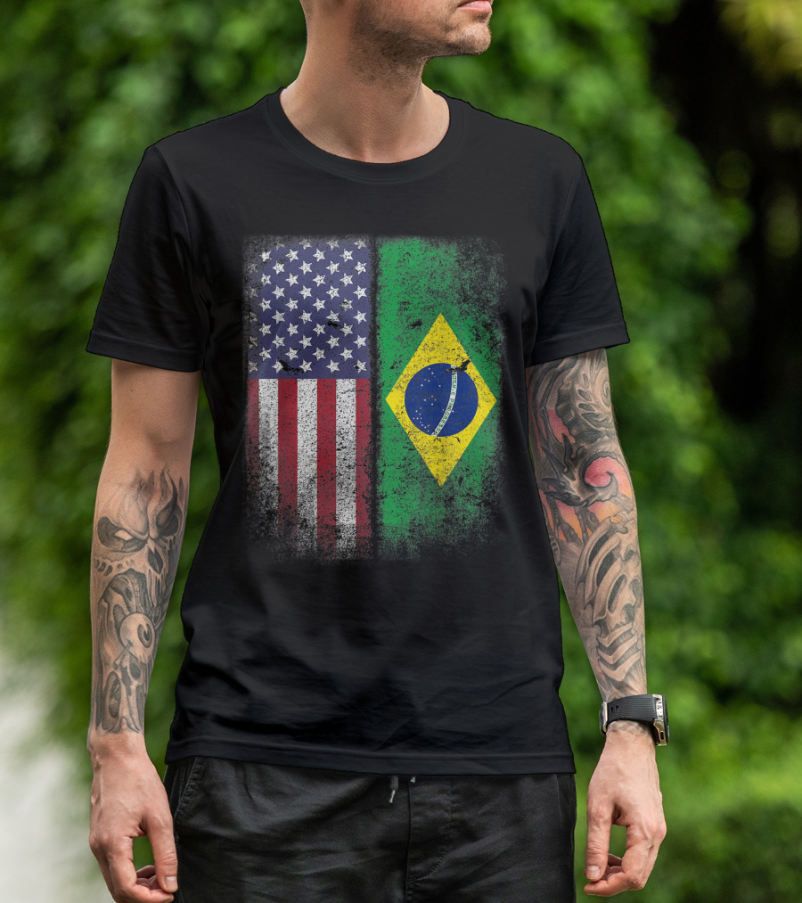 Brazil USA Flag Grunge Style Brazilian American Bandeira Do Brasil T-Shirt