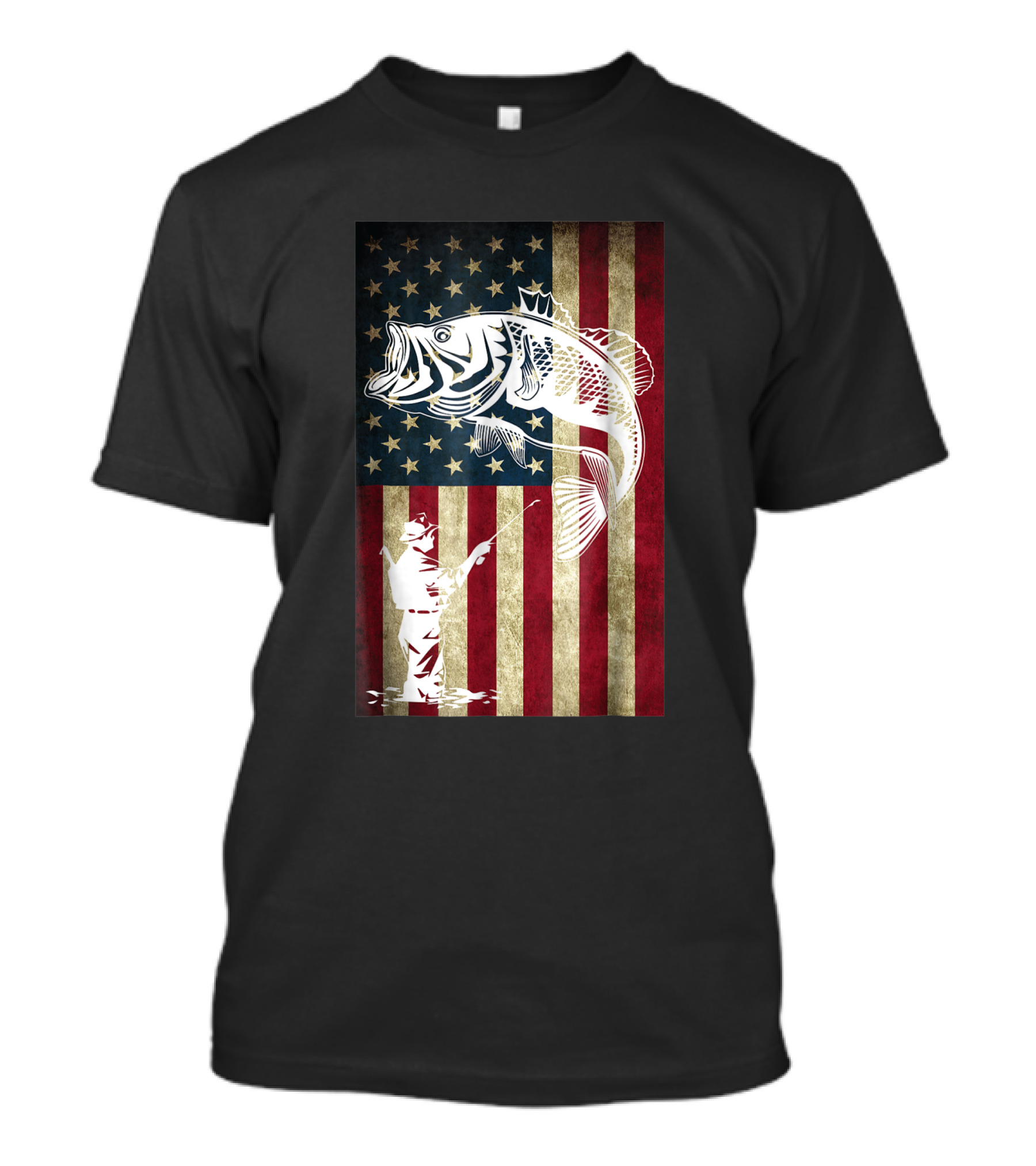 Fishing United States Flag Bass Angler American Flag T-Shirt