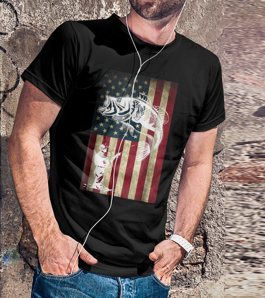 Fishing United States Flag Bass Angler American Flag T-Shirt