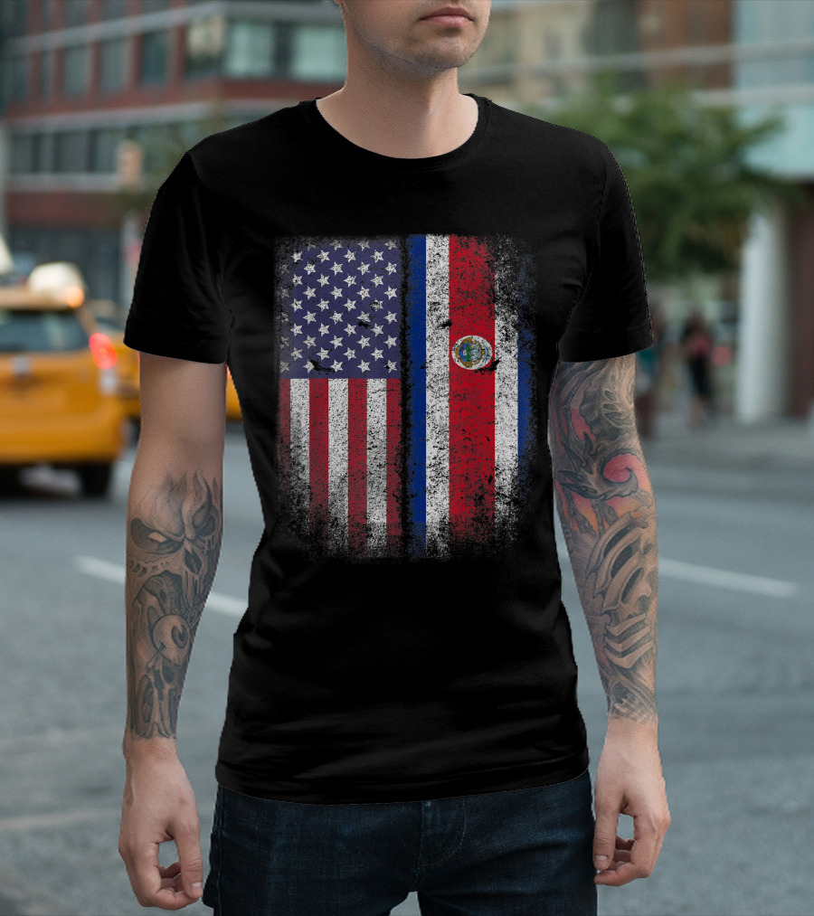 USA and Costa Rican Flags Combined Design Costa Rica America T-Shirt