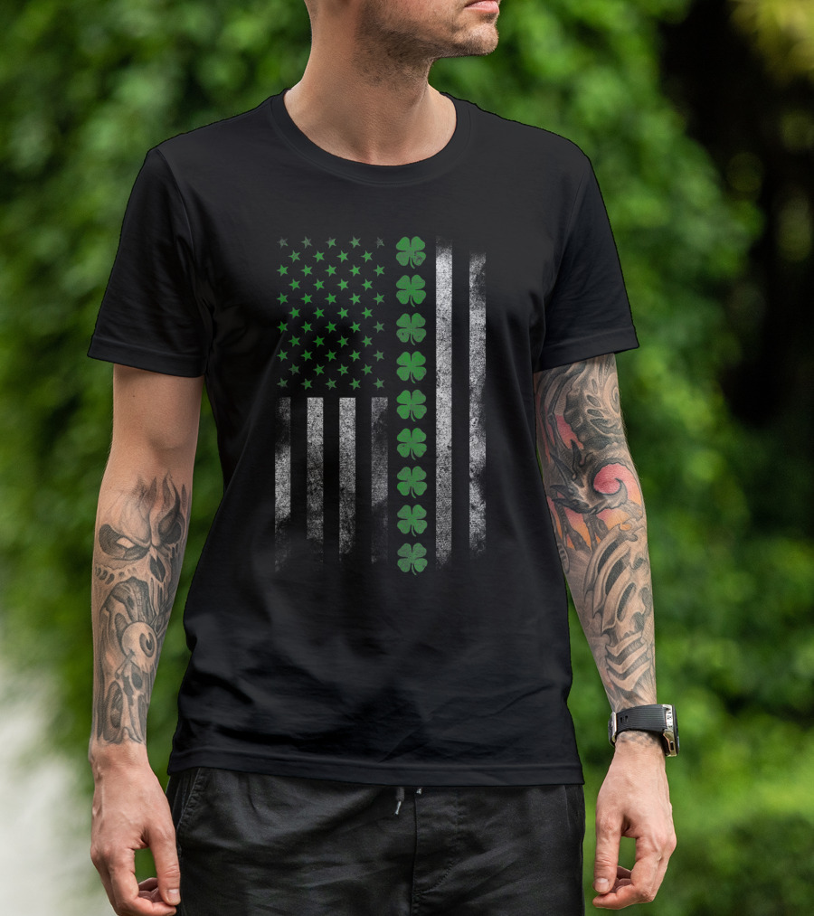 St Patrick's Day Clover Irish American Flag Stars Stripes Shamrock T-Shirt