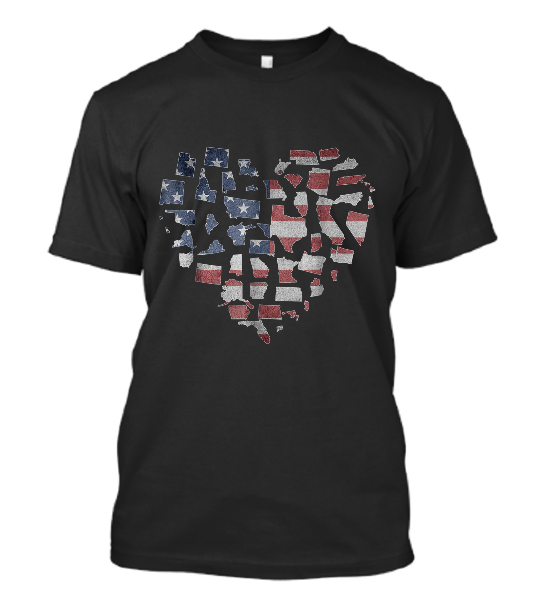 50 States Heart Shaped Patriotic American Flag 4th Of July T-Shirt