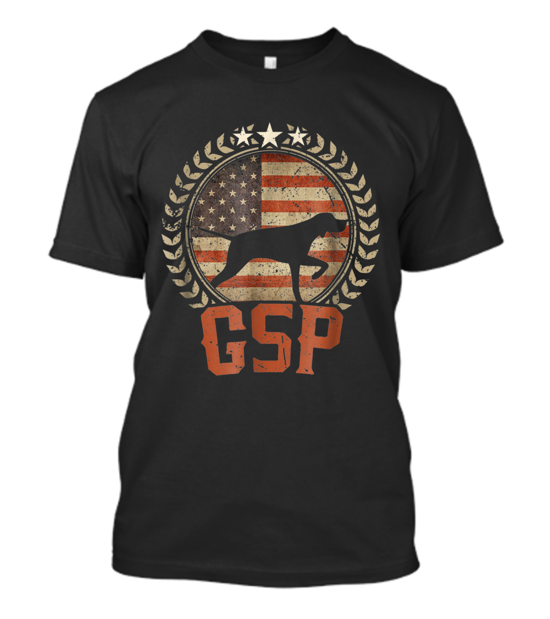 German Shorthaired Pointer GSP American Flag Patriotic Emblem T-Shirt