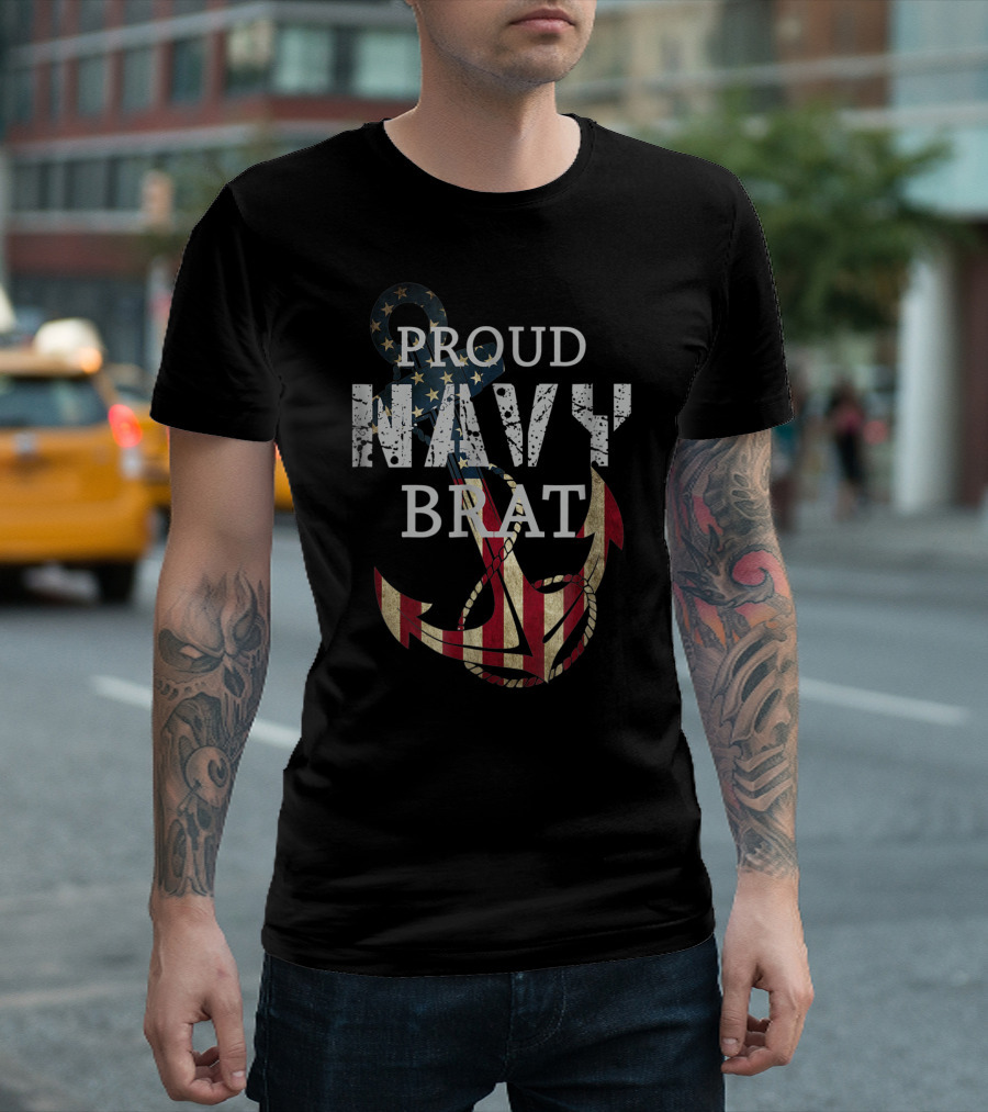 Proud Navy Brat American Flag Anchor USA Patriotic T-Shirt