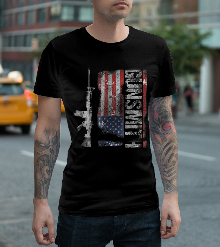Gunsmith American USA Flag Rifle Gunsmithing T-Shirt
