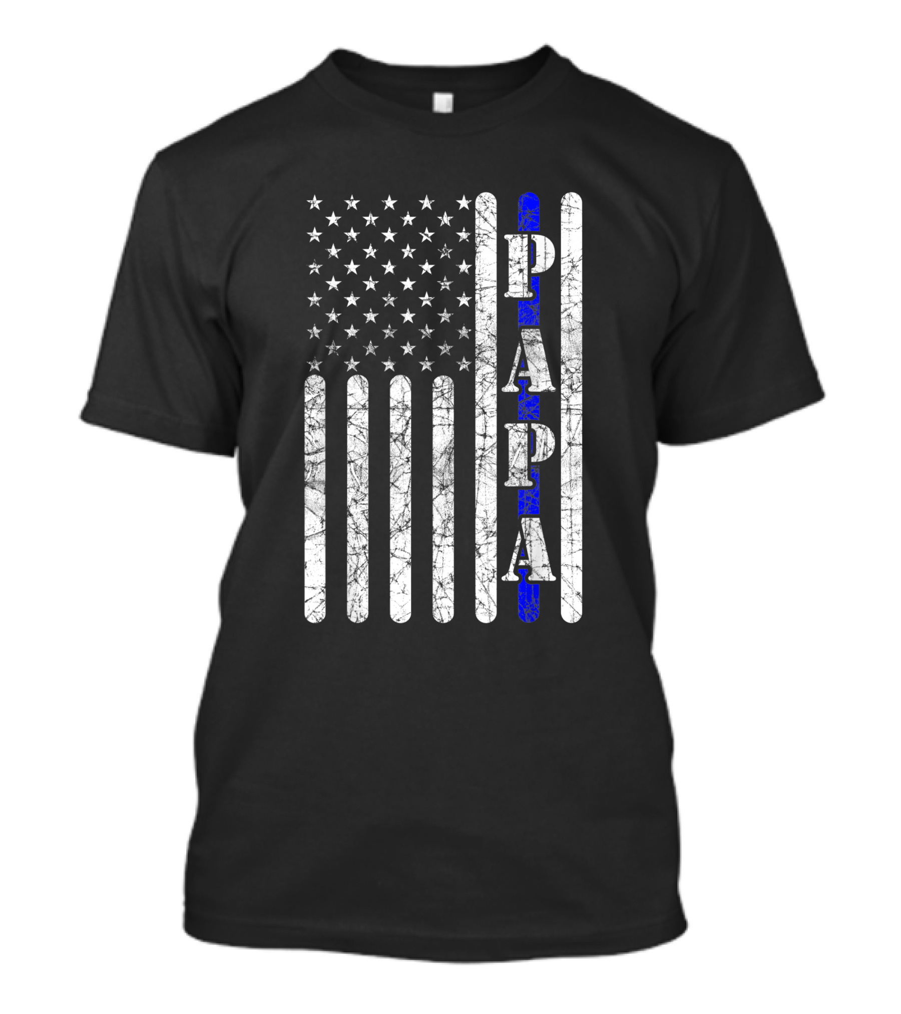 Vintage American Flag Thin Blue Line Papa Police T-Shirt