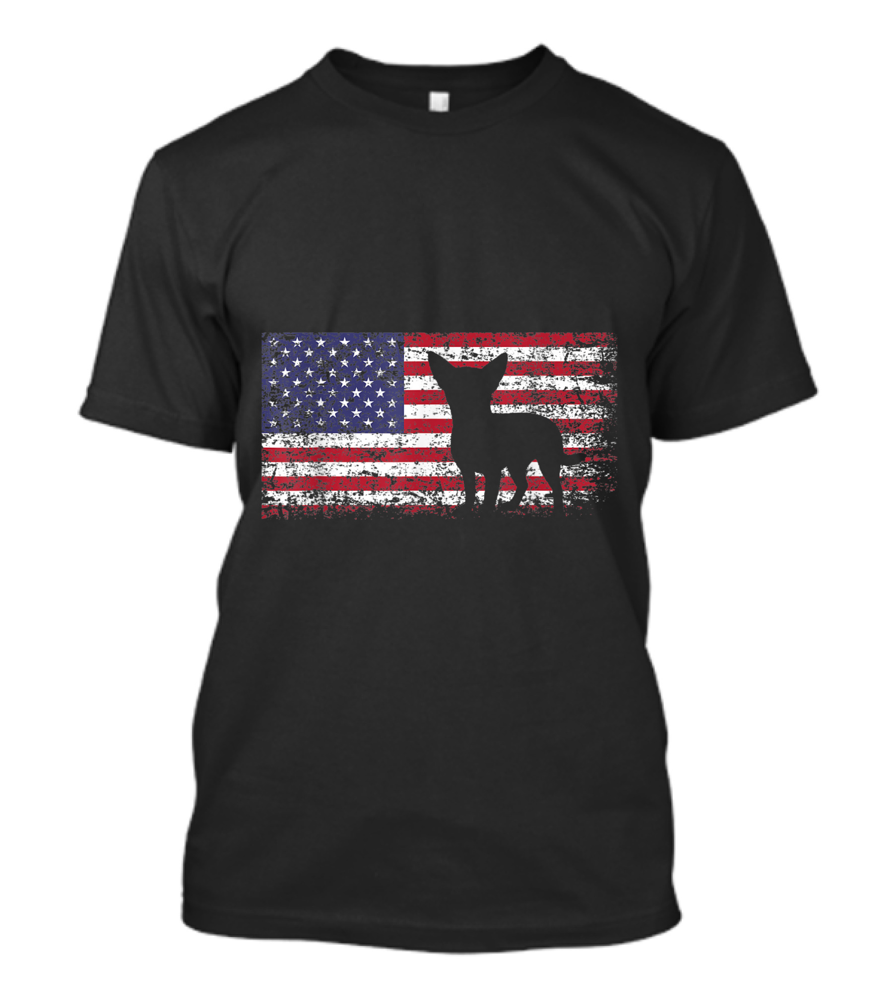 Chihuahua Silhouette On Distressed American Flag I Love My Chihuahua T-Shirt