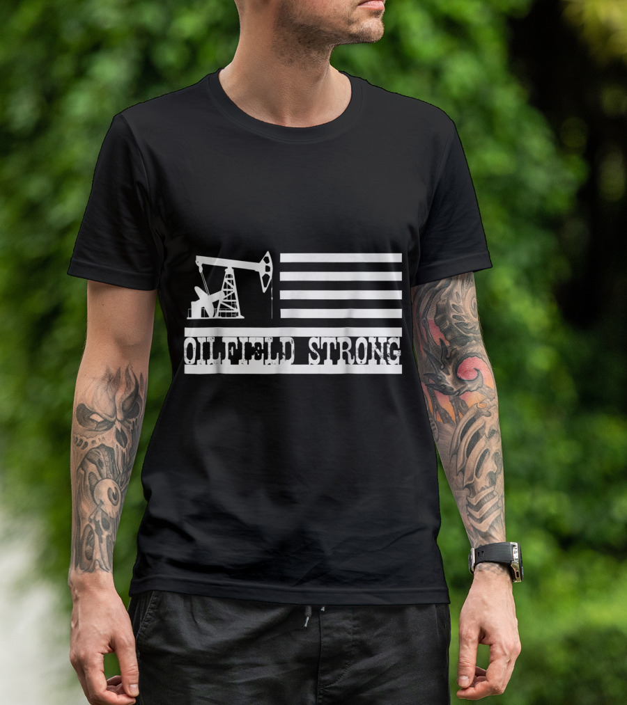 Oilfield Strong American Flag Pump Jack Patriotic T-Shirt