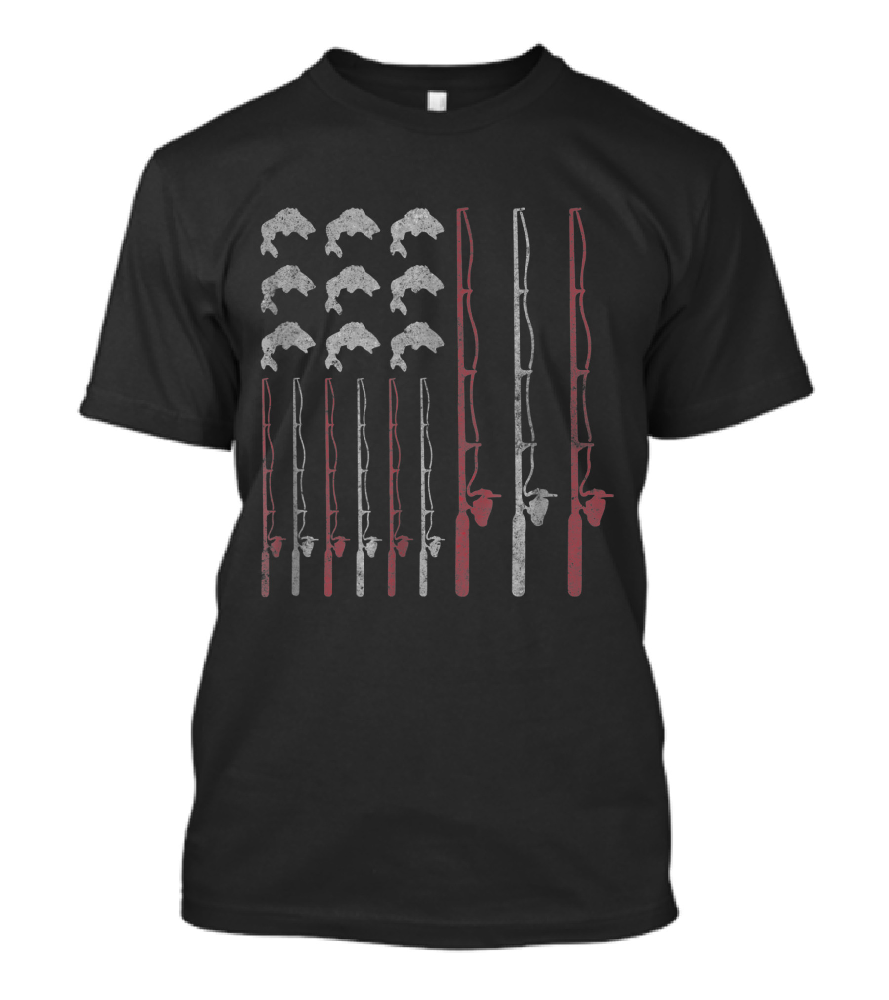 Usa Bass Fishing Rods With American Flag T-Shirt