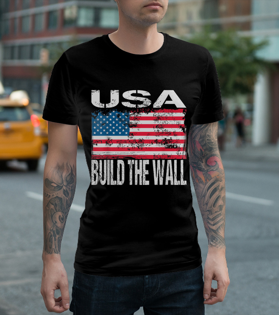 USA Build The Wall Vintage American Flag T-Shirt