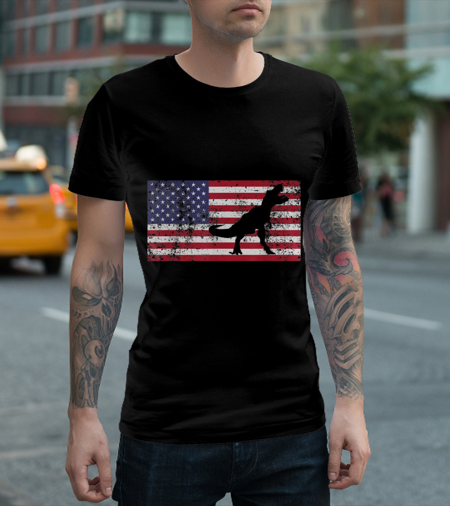 T Rex American Flag 4th of July Dinosaur T-Shirt