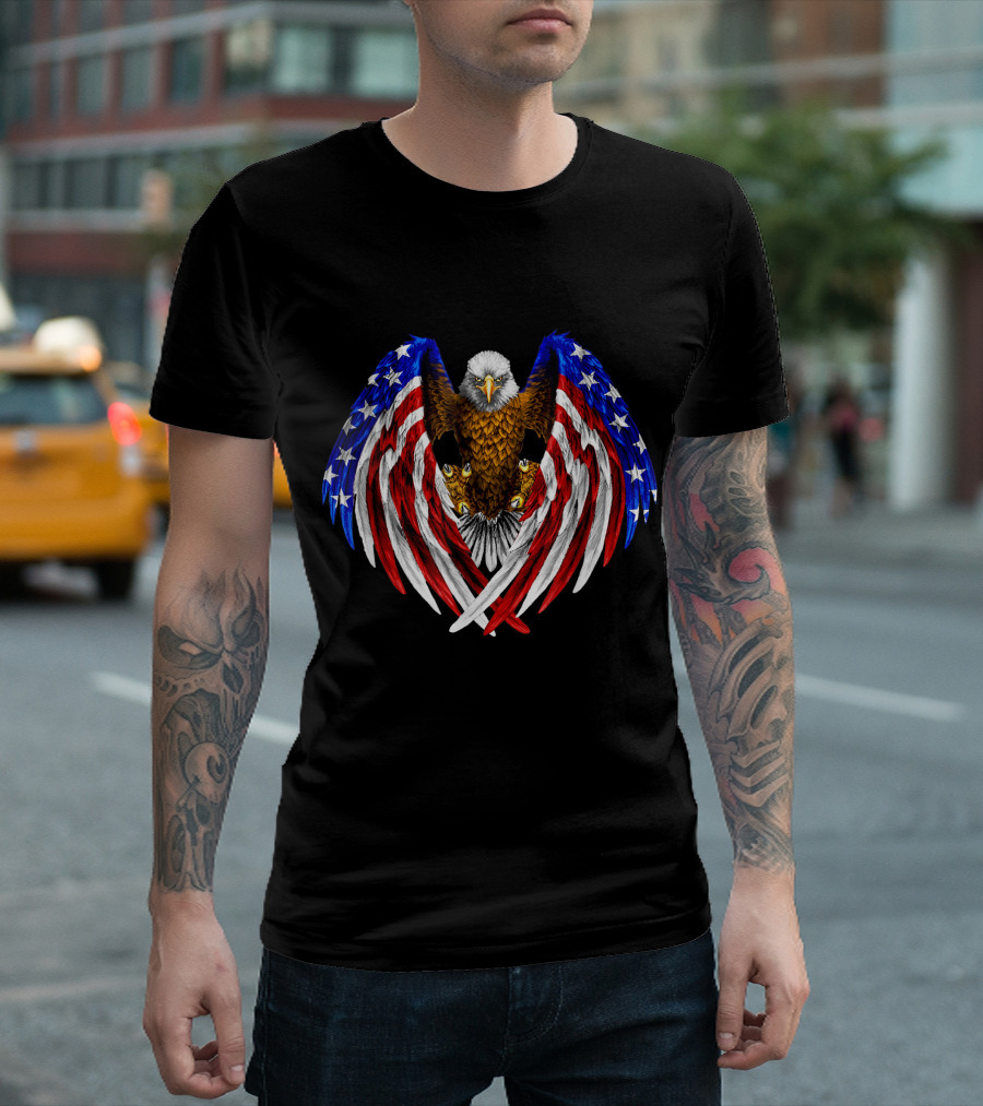 American Bald Eagle With Stars And Stripes Wing Spread In Red White And Blue T-Shirt