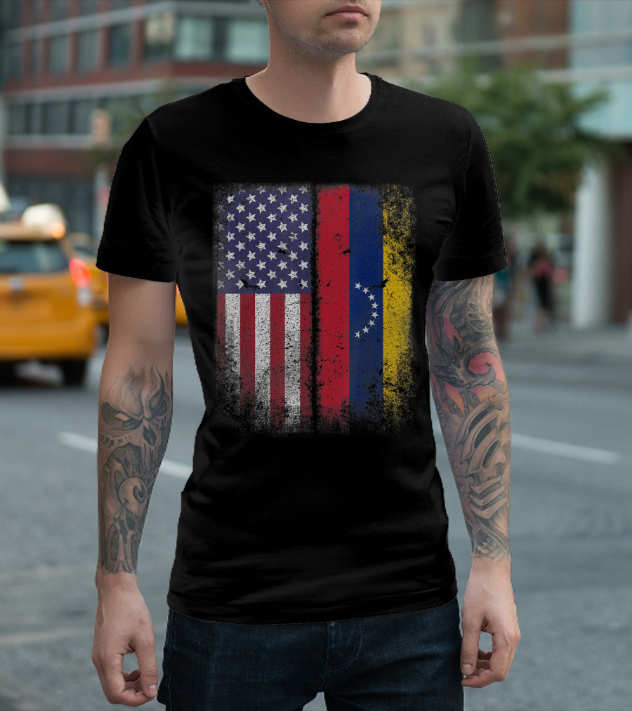 Venezuelan Roots American Grown Dual Flag Design USA Venezuela T-Shirt
