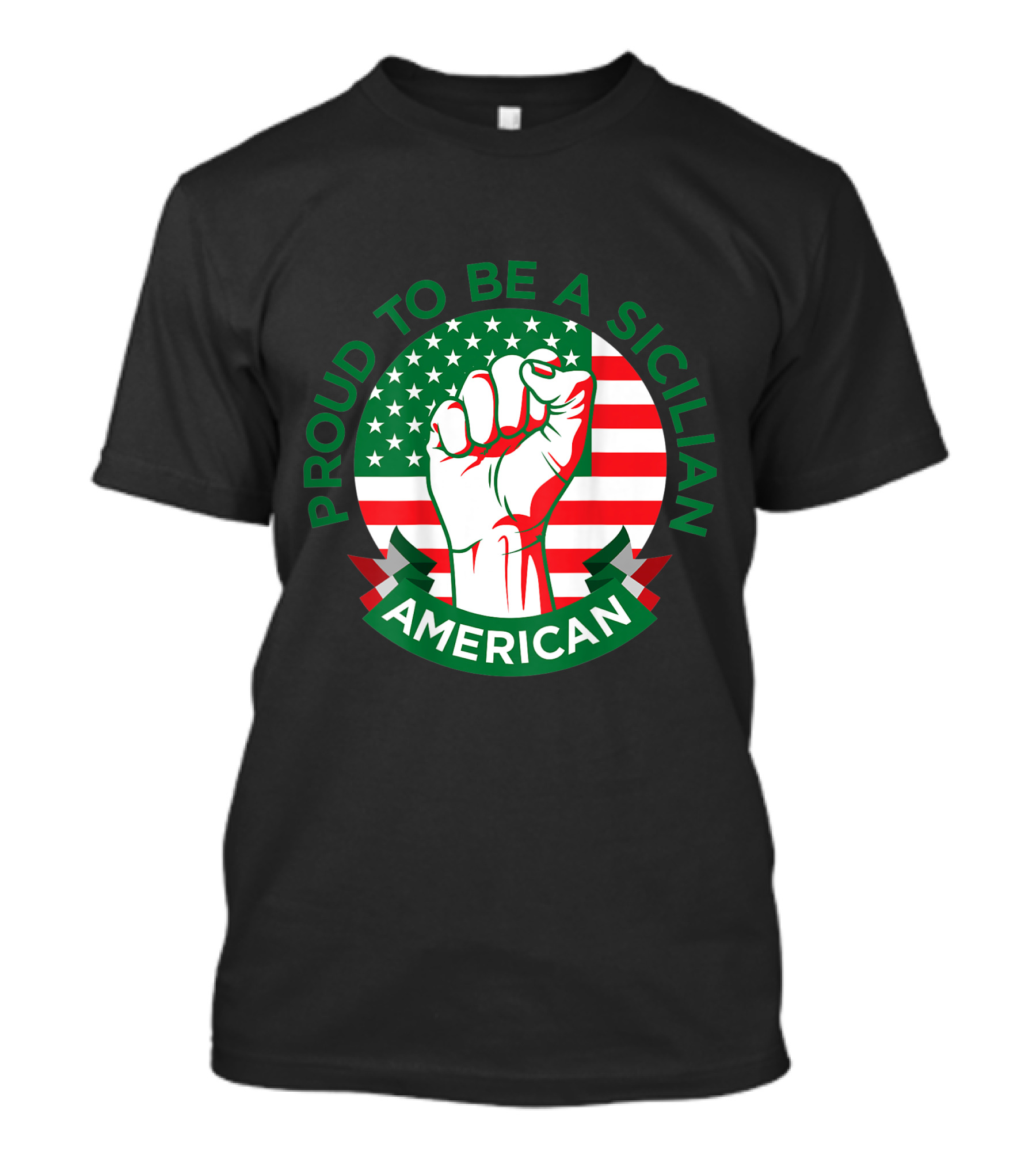 Proud To Be A Sicilian American Fist In American Flag Circle T-Shirt