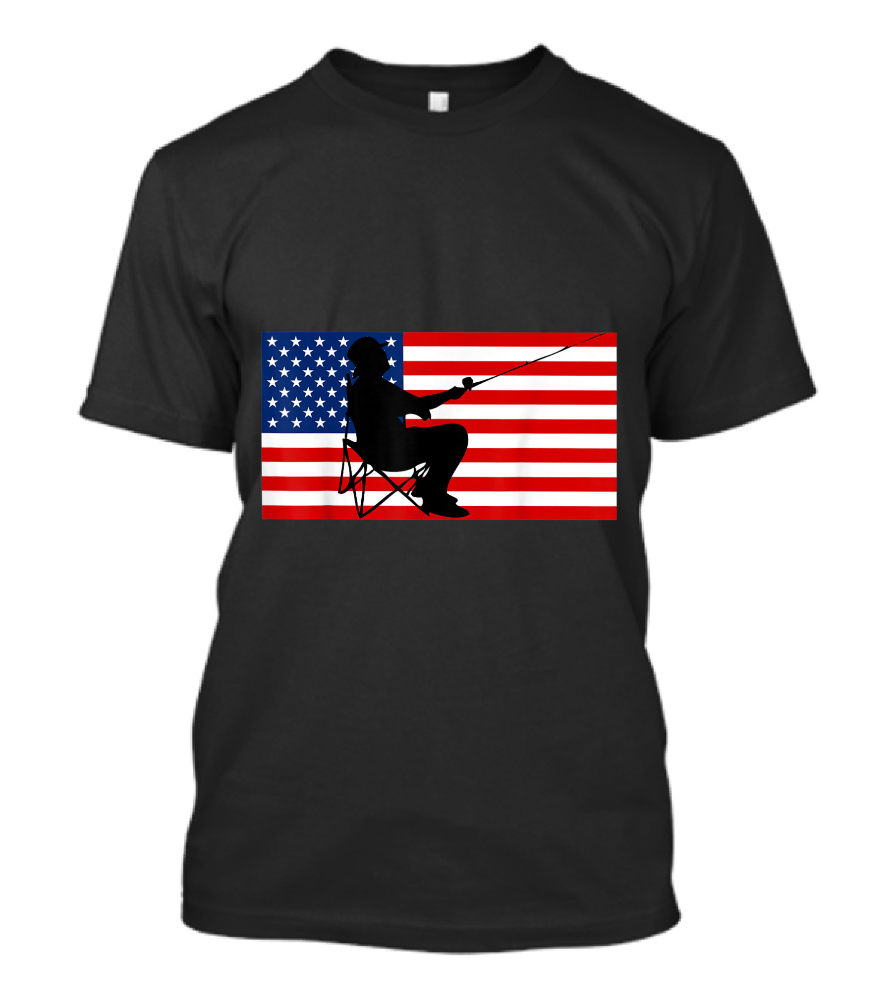 American Flag Silhouette Fisherman 4th Of July Patriotic USA T-Shirt