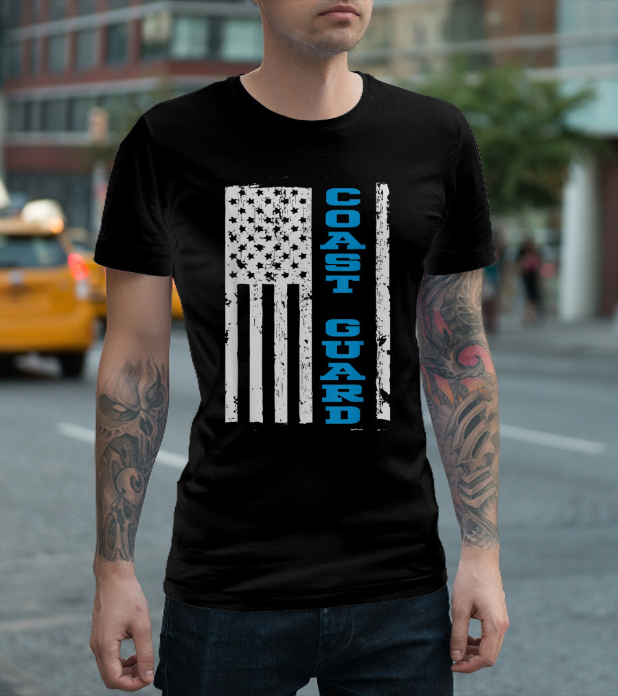Coast Guard Thin Blue Line American Flag T-Shirt