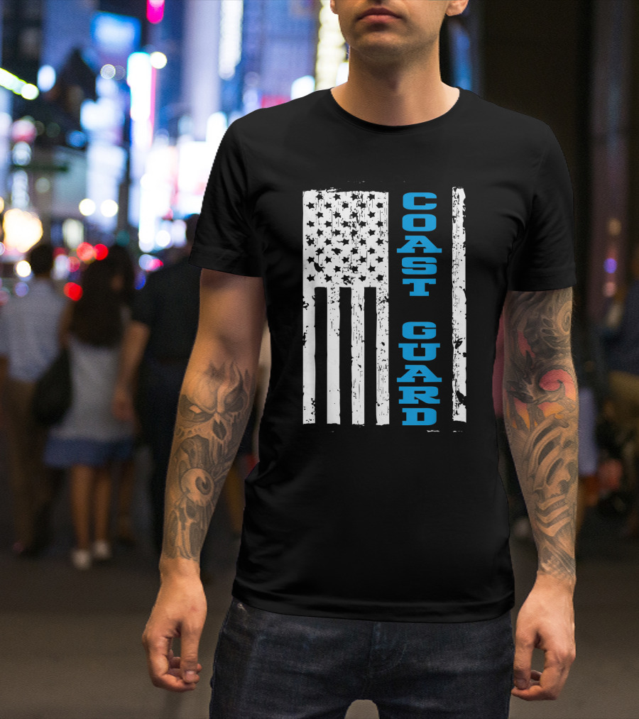Coast Guard Thin Blue Line American Flag T-Shirt