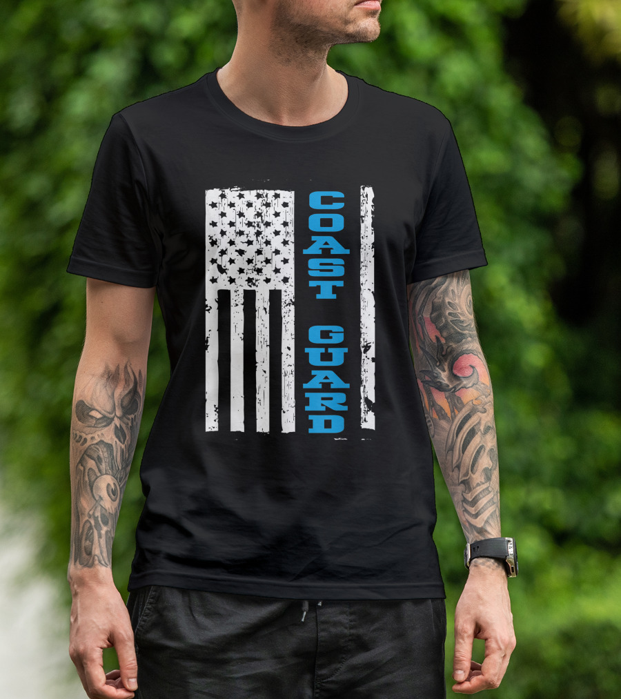 Coast Guard Thin Blue Line American Flag T-Shirt
