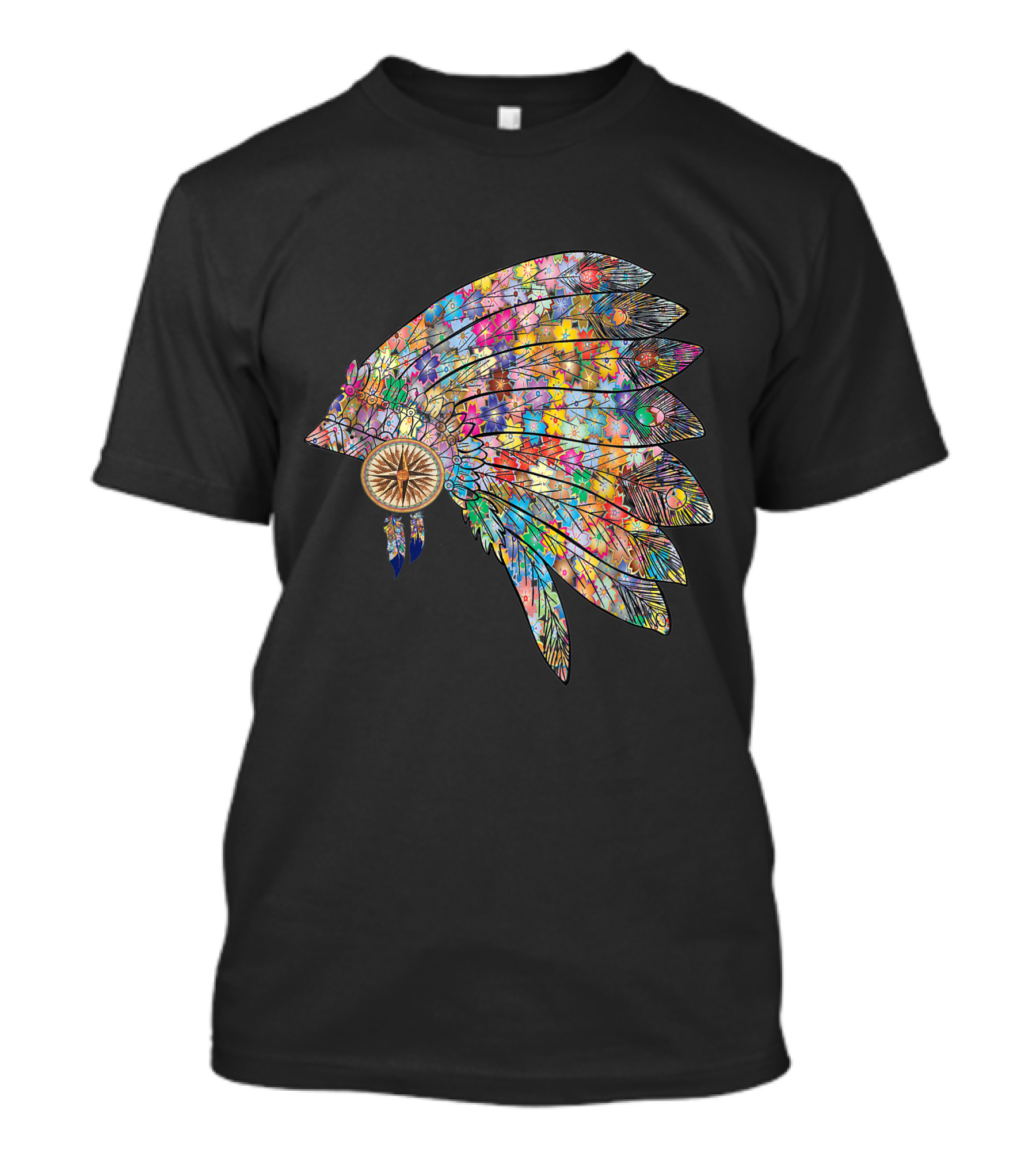 Native American Chief Hat Colorful Floral T-Shirt