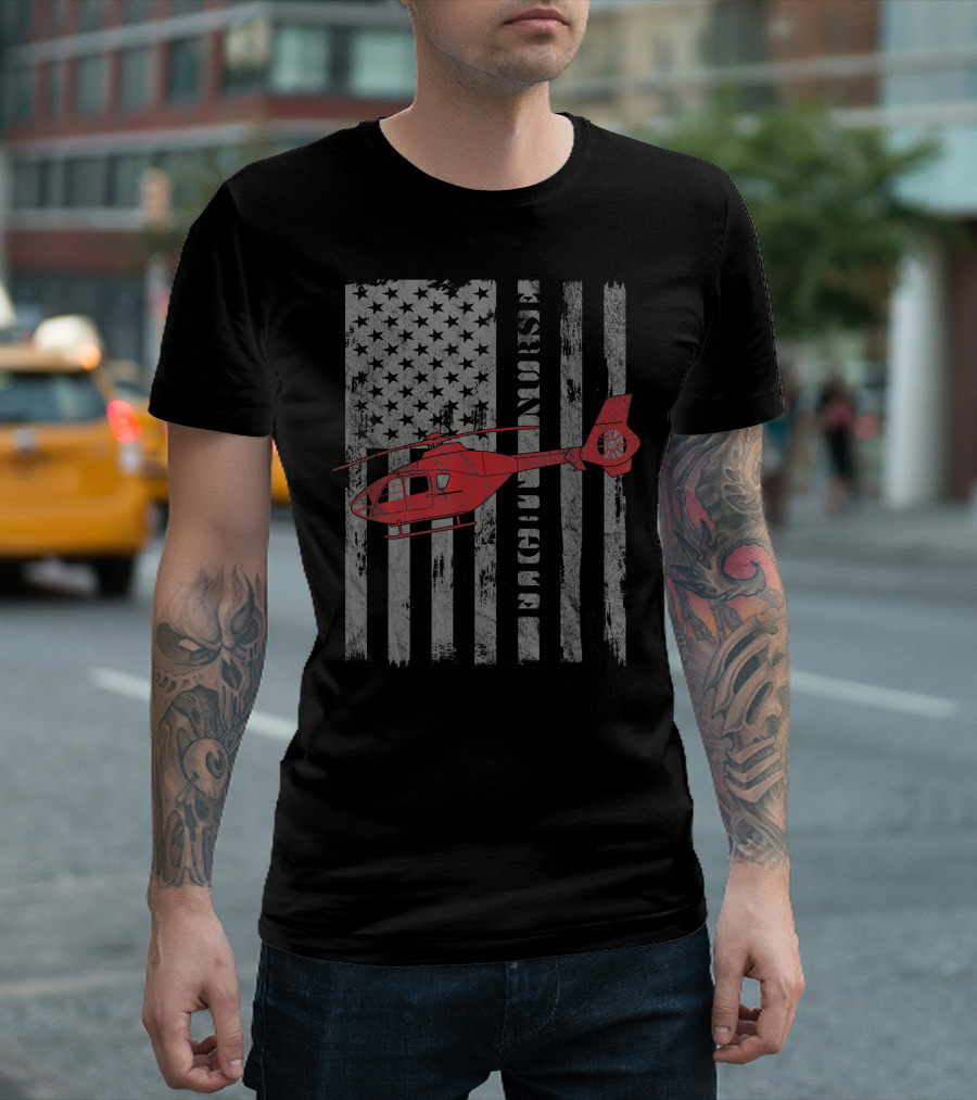 American Flag Helicopter Flight Nurse T-Shirt