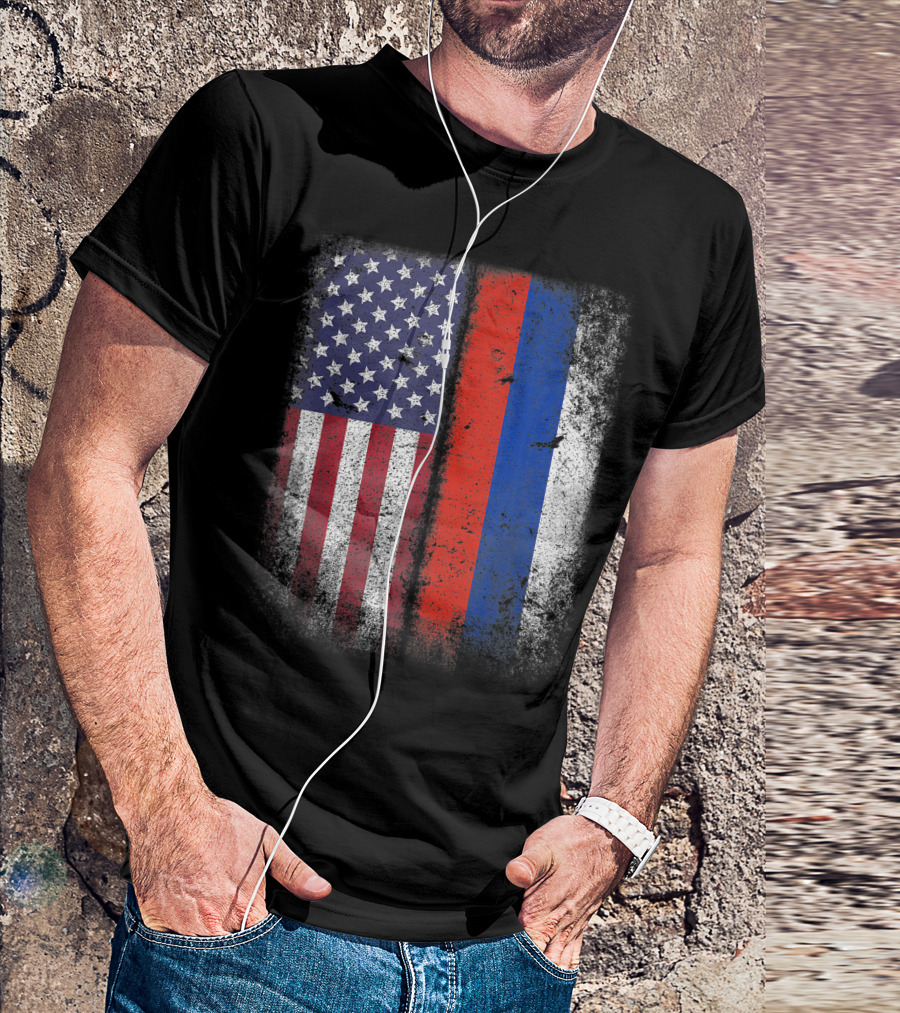 Russian American Flag USA Russia America Flags Grunge T-Shirt