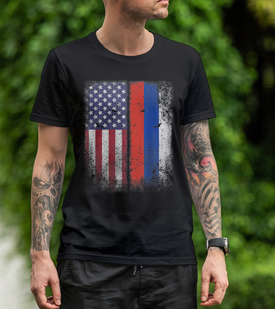 Russian American Flag USA Russia America Flags Grunge T-Shirt