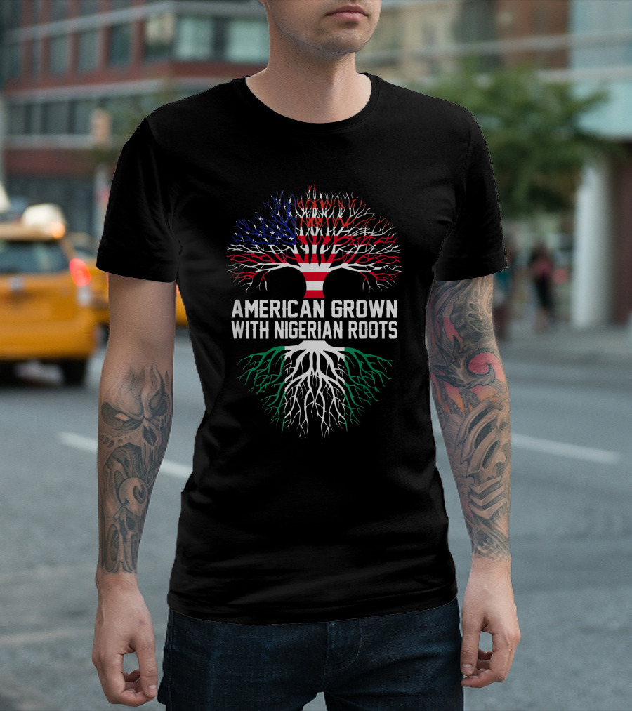 Storecastle American Grown With Nigerian Roots Flag Tree T-Shirt