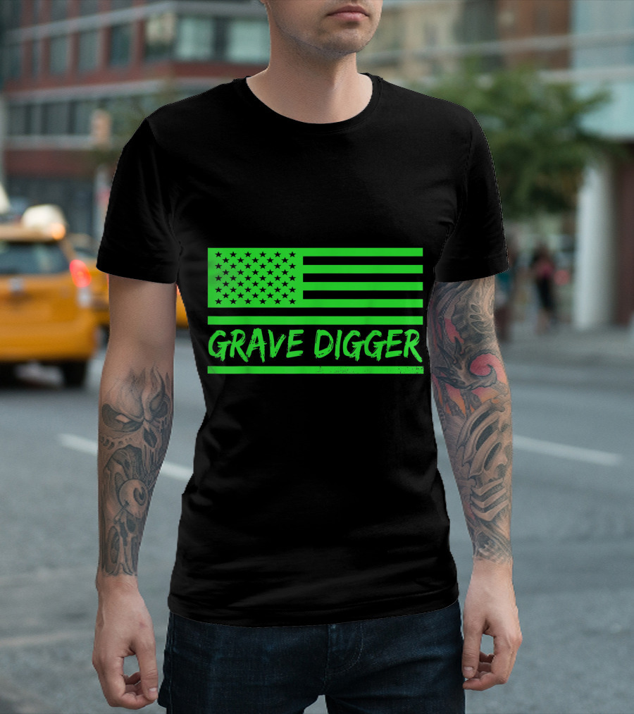 Grave Digger Monster Truck American Flag Racing USA T-Shirt