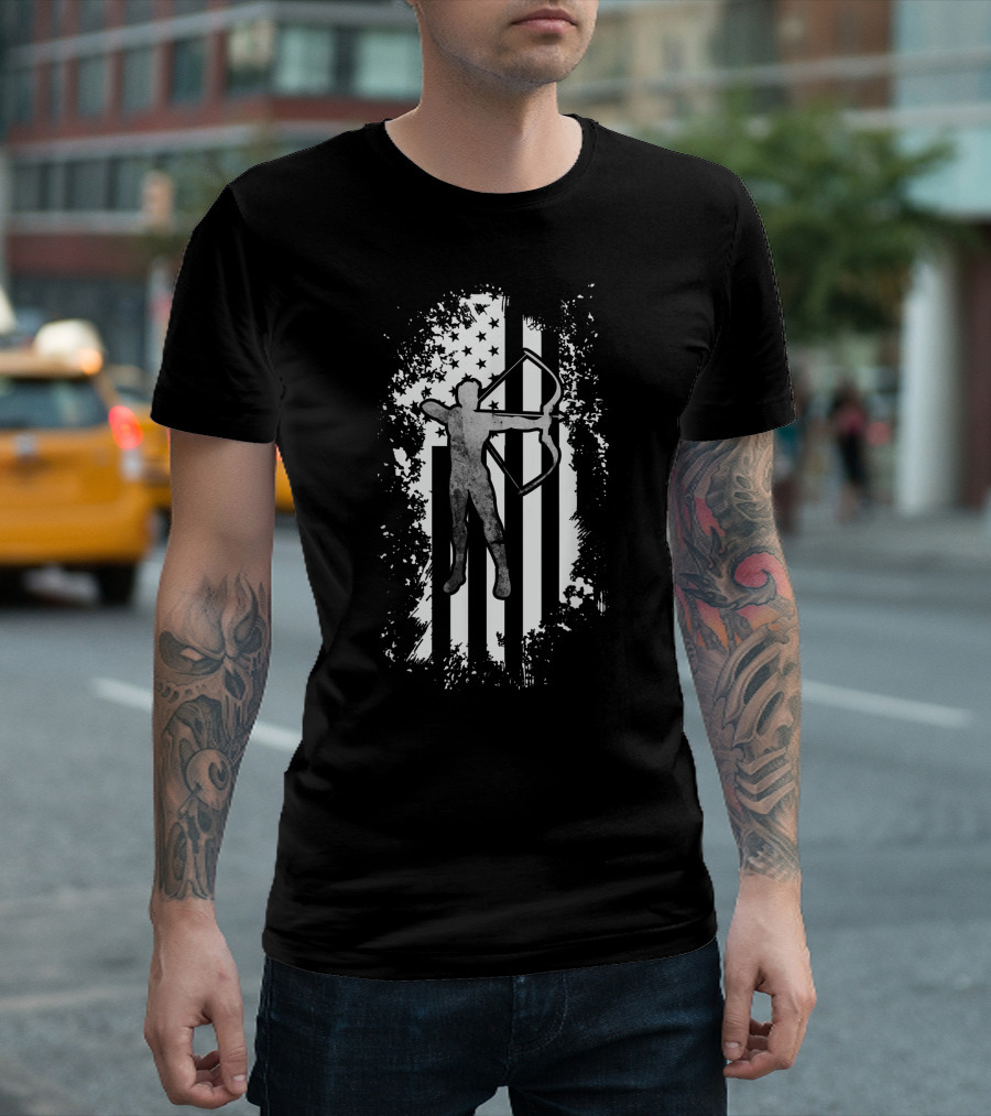 American Flag Vintage Archery Lover Patriotic USA Bowhunter T-Shirt