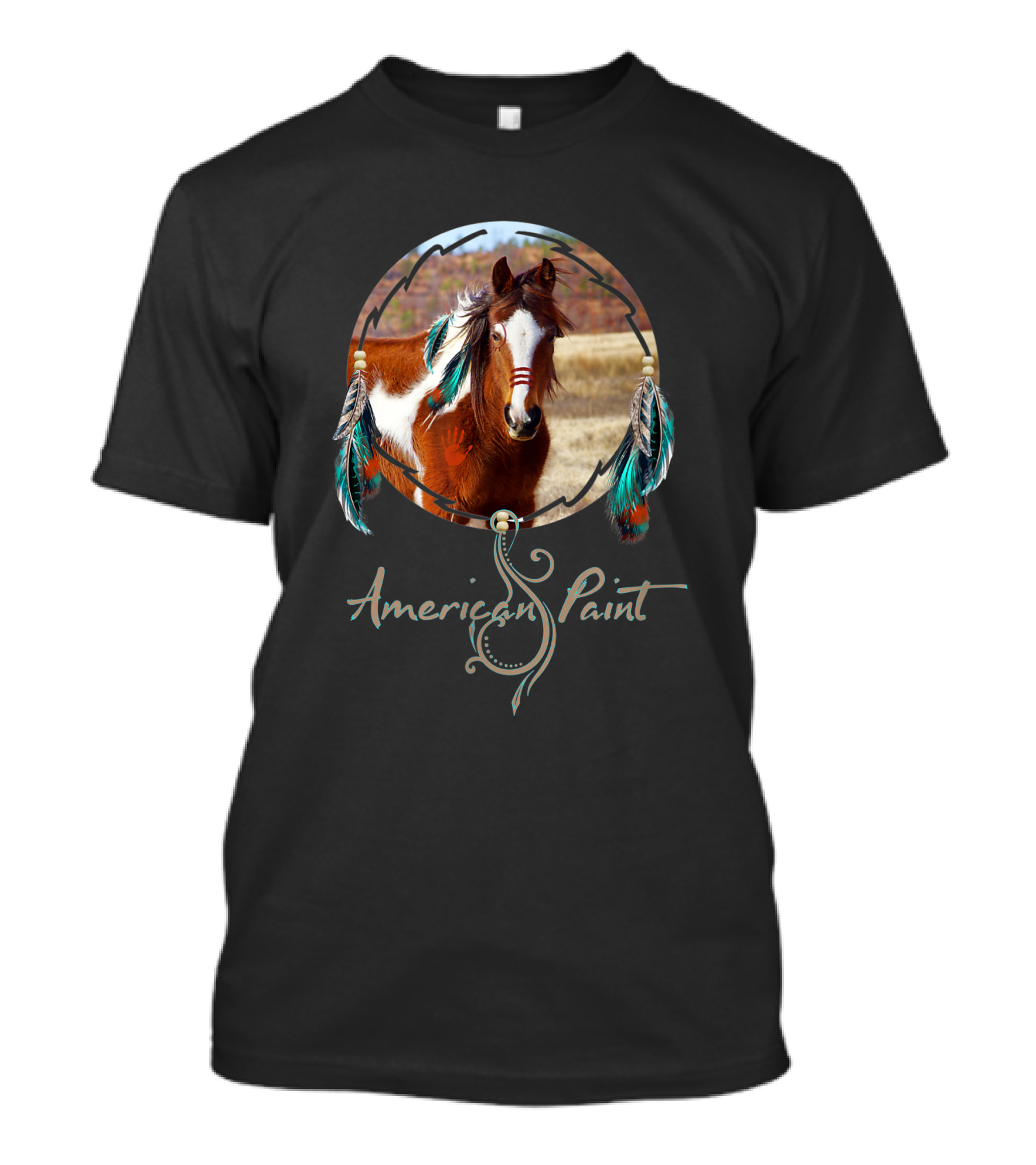 American Paint War Horse With Feathers And Beads T-Shirt