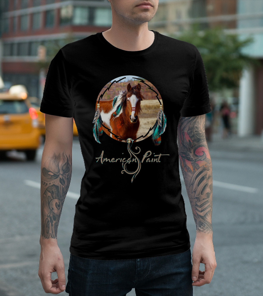 American Paint War Horse With Feathers And Beads T-Shirt
