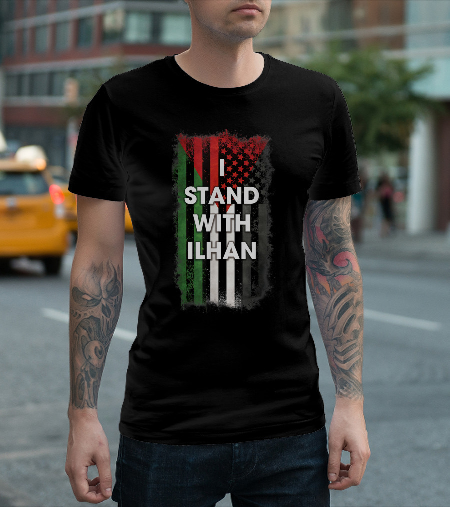 I Stand With Ilhan American Palestinian Flags Colors T-Shirt