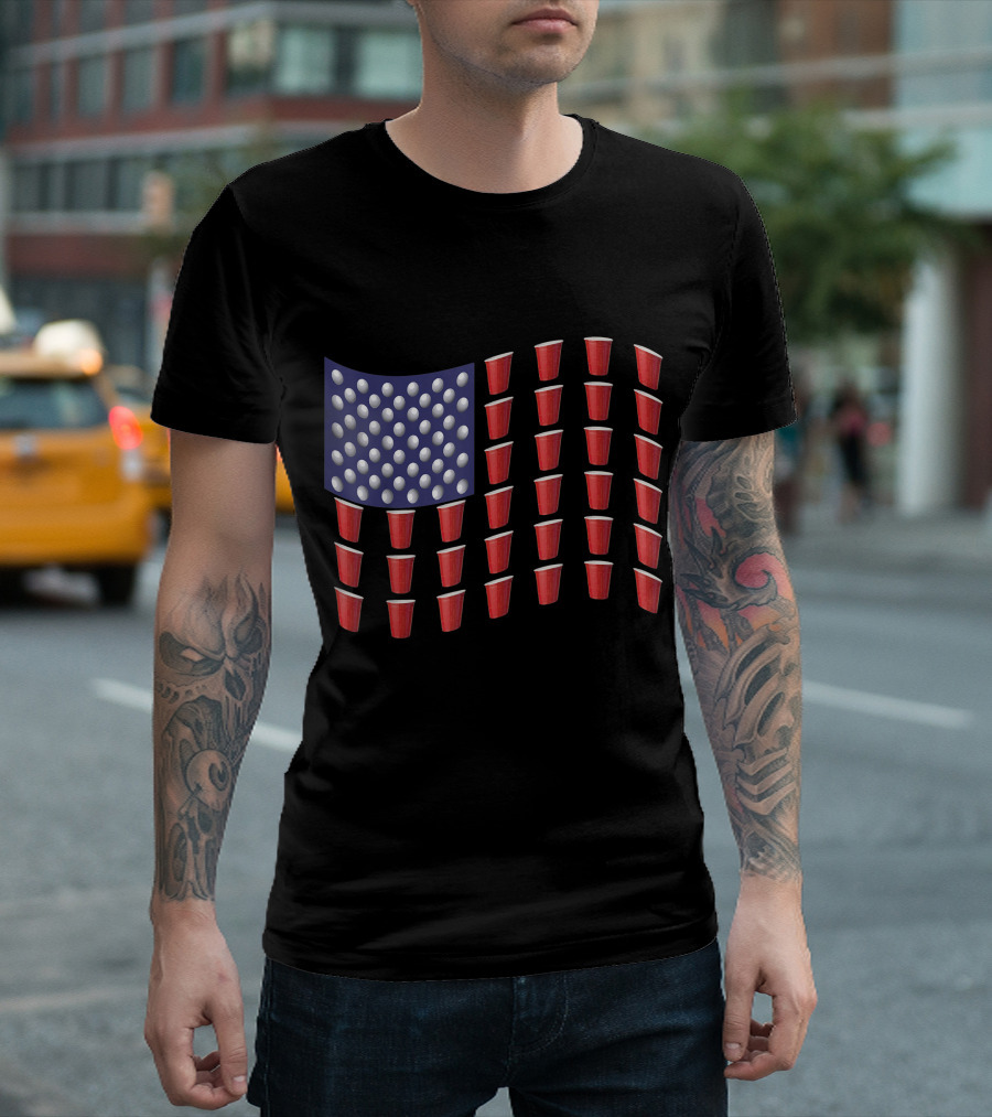 Beer Pong Red Cup American Flag USA July T-Shirt